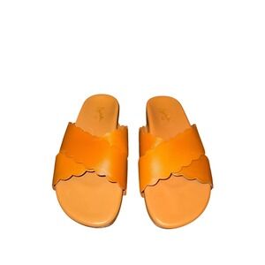 Seychelles Scalloped Slides Orange Leather Flat Sandals Women Size 10